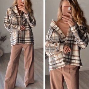 Beige check shacket zara Clearance